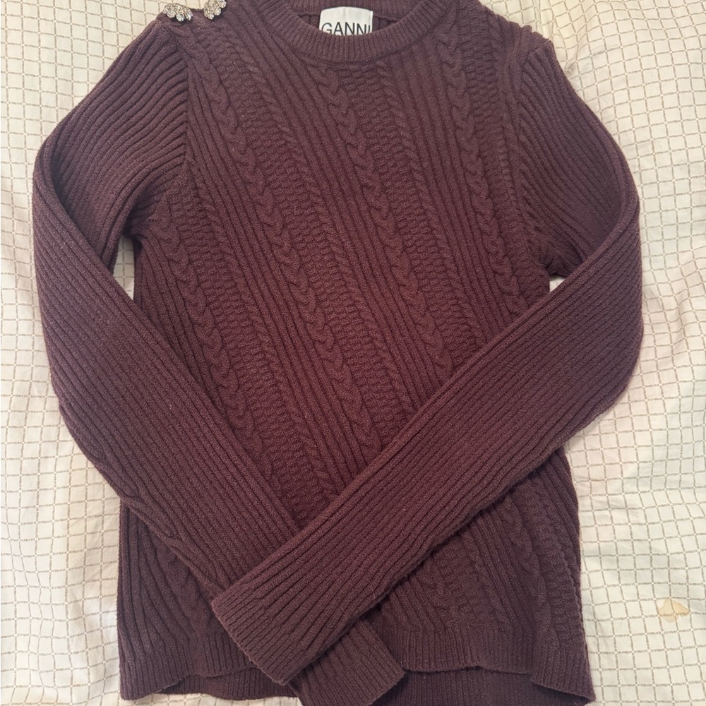 Ganni Women's Ribbed Knit Sweater with Crystal Buttons